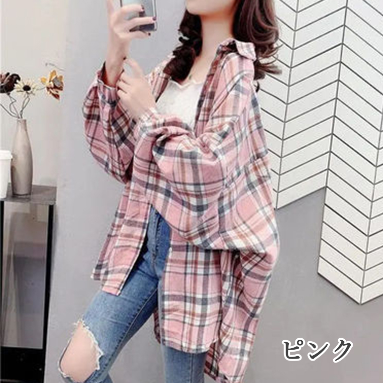 チェックシャツ ブラウスシャツ オフィス トップス カジュアルシャツ