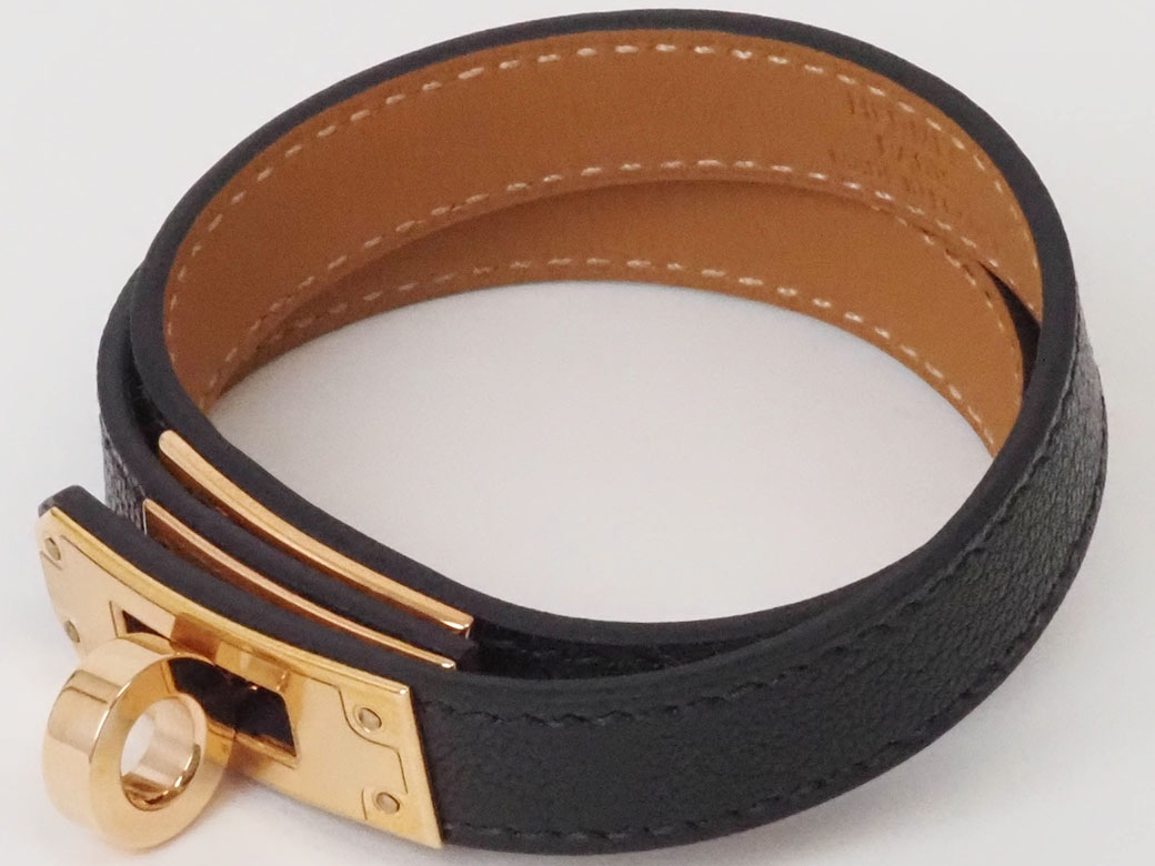 HERMES（エルメス） レザーブレスレット ケリー ドゥブルトゥール 黒