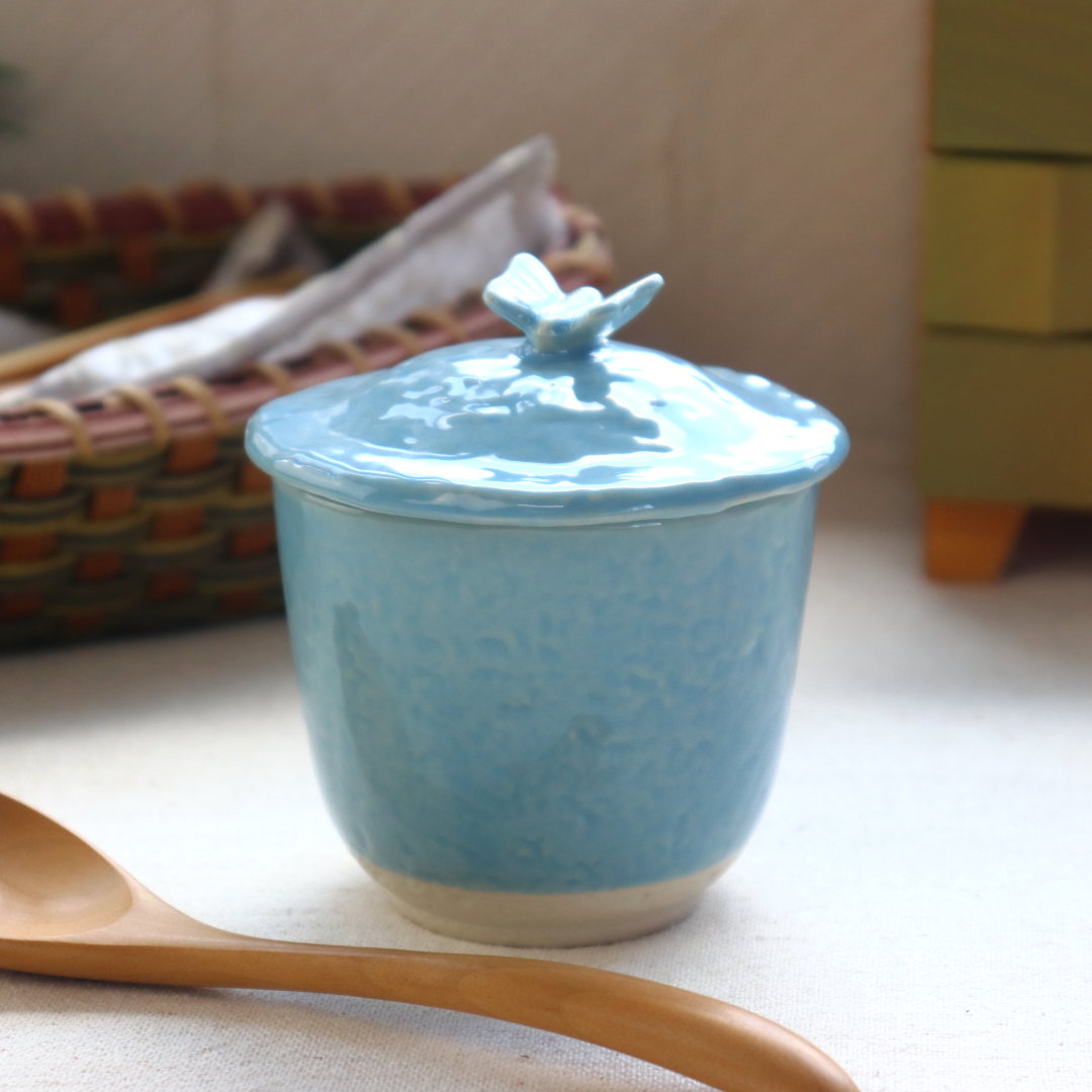 瀬戸焼カラフルバタフライ和の蒸し椀 日本製 瀬戸焼 蓋の取っ手が蝶々