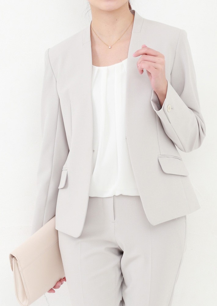 日本製」 ノーカラー ジャケット カラーレス 仕事 オフィス 卒業式