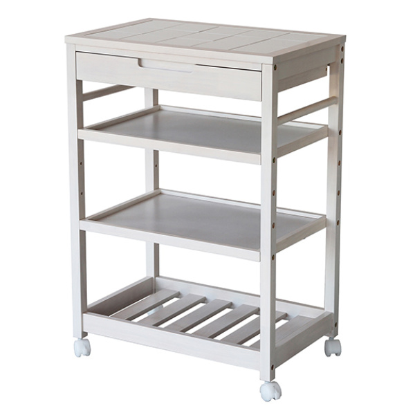 キッチンワゴン 4段 木製 引出し付 タイル天板 SOUP 幅60cm