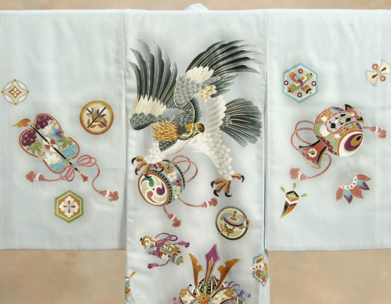 京美 お宮参り 着物 男の子 絹100％ 正絹初着 男の子用産着 シルバー