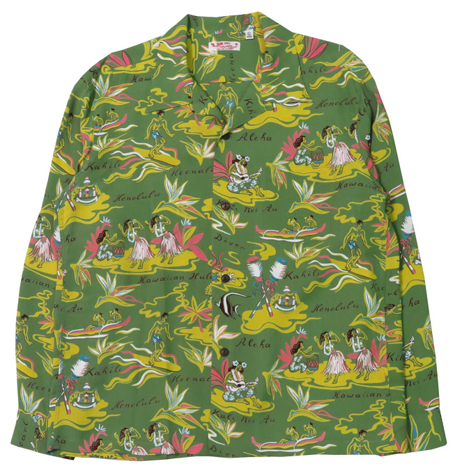 SUN SURF サンサーフ 長袖 レーヨンハワイアンシャツ HAWAIIAN HULA