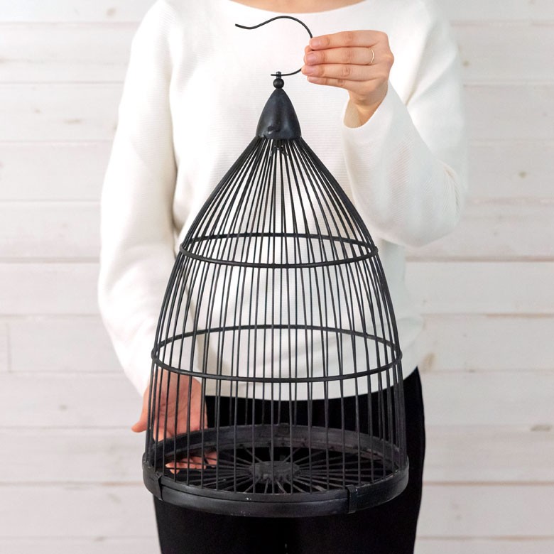 鳥かご 竹 バンブー 黒 ブラック Mサイズ フック 吊り下げ つりさげ