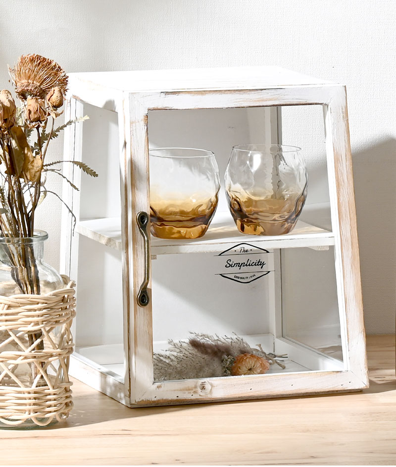 ガラスケース アンティーク 卓上 木製 ガラス 2段 ディスプレイラック