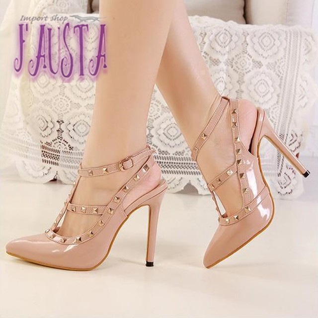 スタッズ 靴 レディース ハイヒール パンプス ピンヒール 黒 レッド