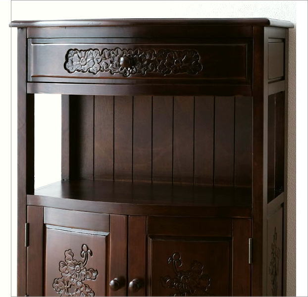 電話台 花台 アンティーク調 玄関 ハイスタンド 木製 キャビネット 扉