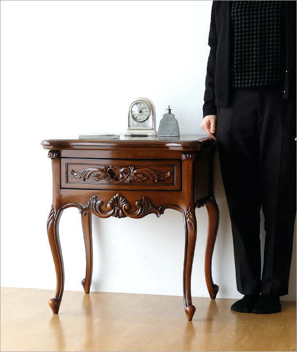 サイドチェスト アンティーク 木製 収納 電話台 花台 天然木 ベッド