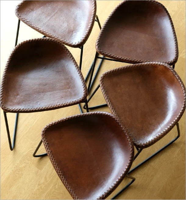 スツール レザー アンティーク おしゃれ 本革 革張り ロートアイアン