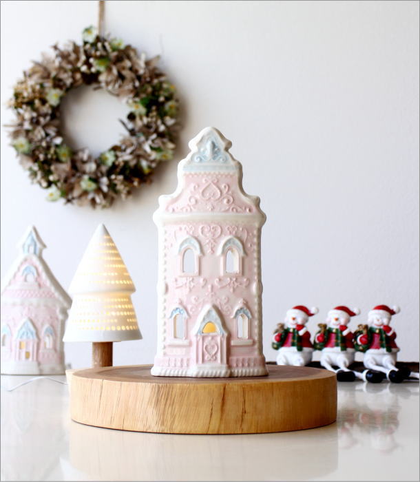 クリスマス Xmas キャンドルホルダー 照明 卓上 陶器 LEDキャンドル