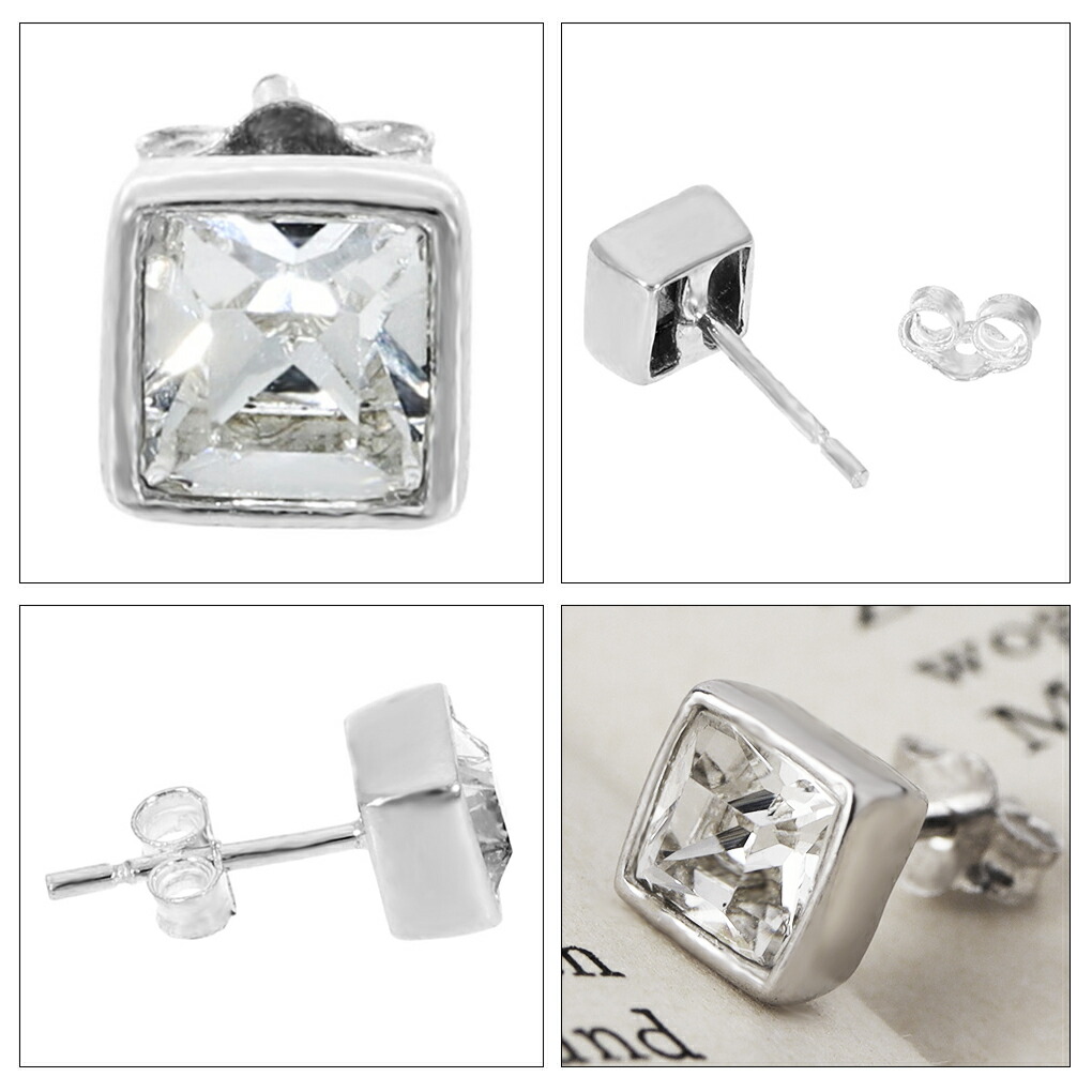 スクエア スワロフスキー クリスタル スタッズ ピアス 1P 片耳用