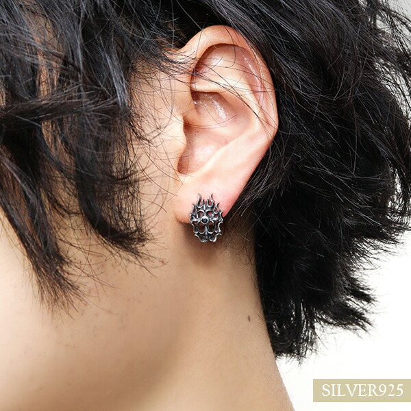 ピアス メンズ シルバー 立体 トライバル フレイム クロス 1P 片耳