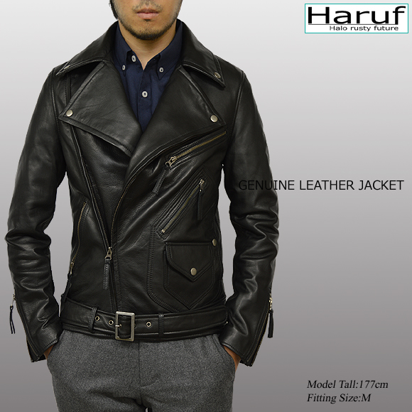 Haruf（ハルフ） 本革 ダブルライダース レザージャケット 革ジャン