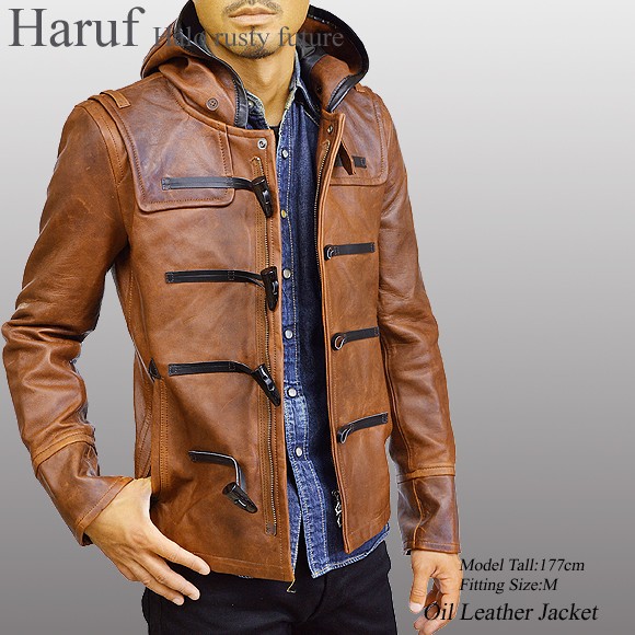 Haruf（ハルフ） レザージャケット ダッフルコート ショート丈 メンズ