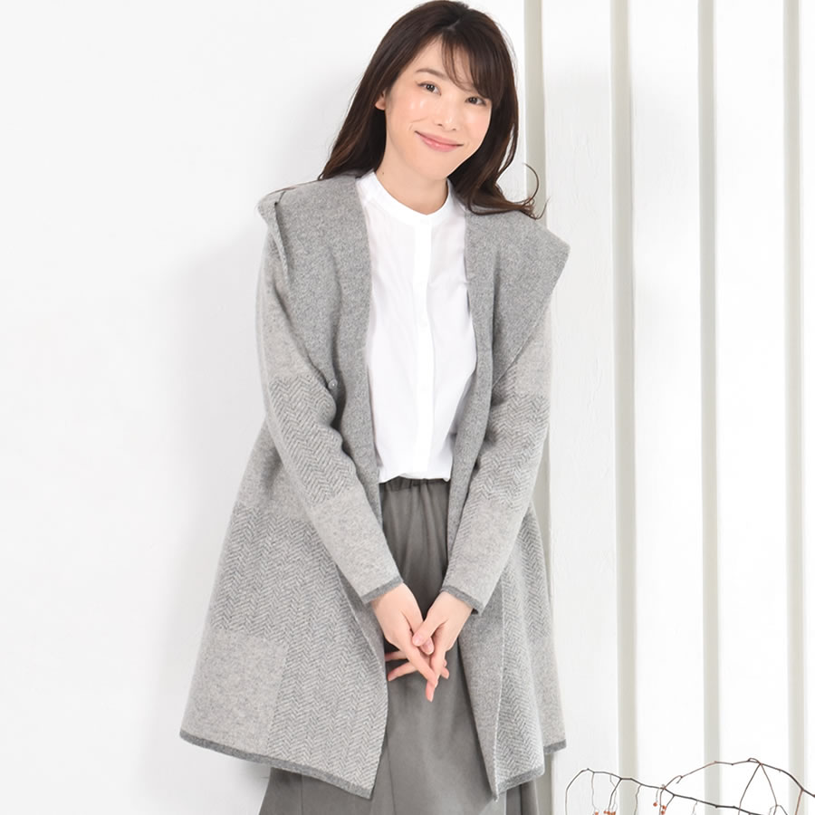 爆買 ニットコート カシミヤ ウール混 コ ーディガン ヘリンボーン