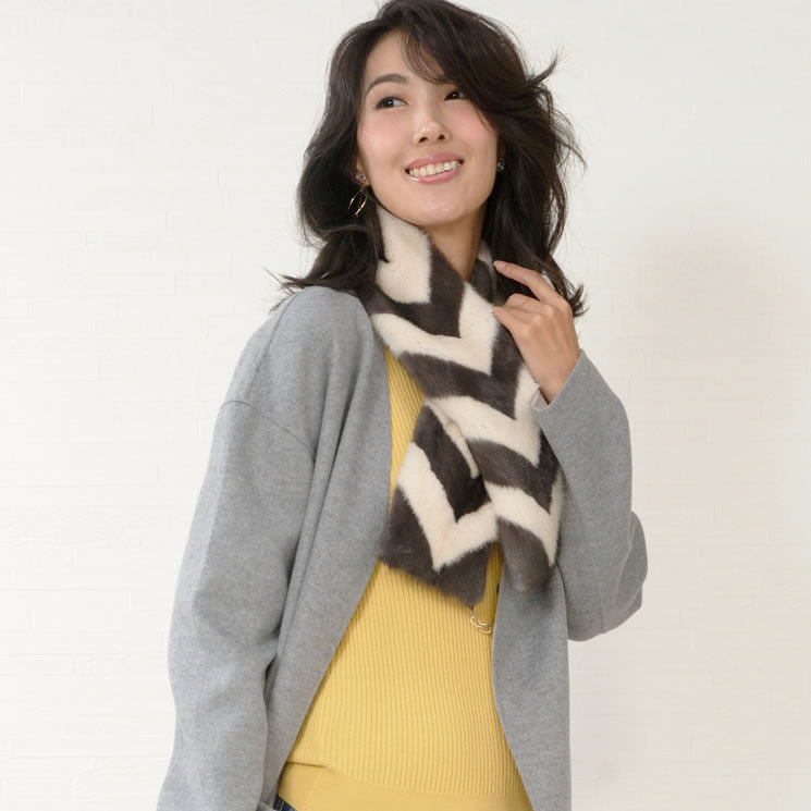 爆買 ファー マフラー SAGA ミンク ダイヤ柄 波柄 ファーコート カラー