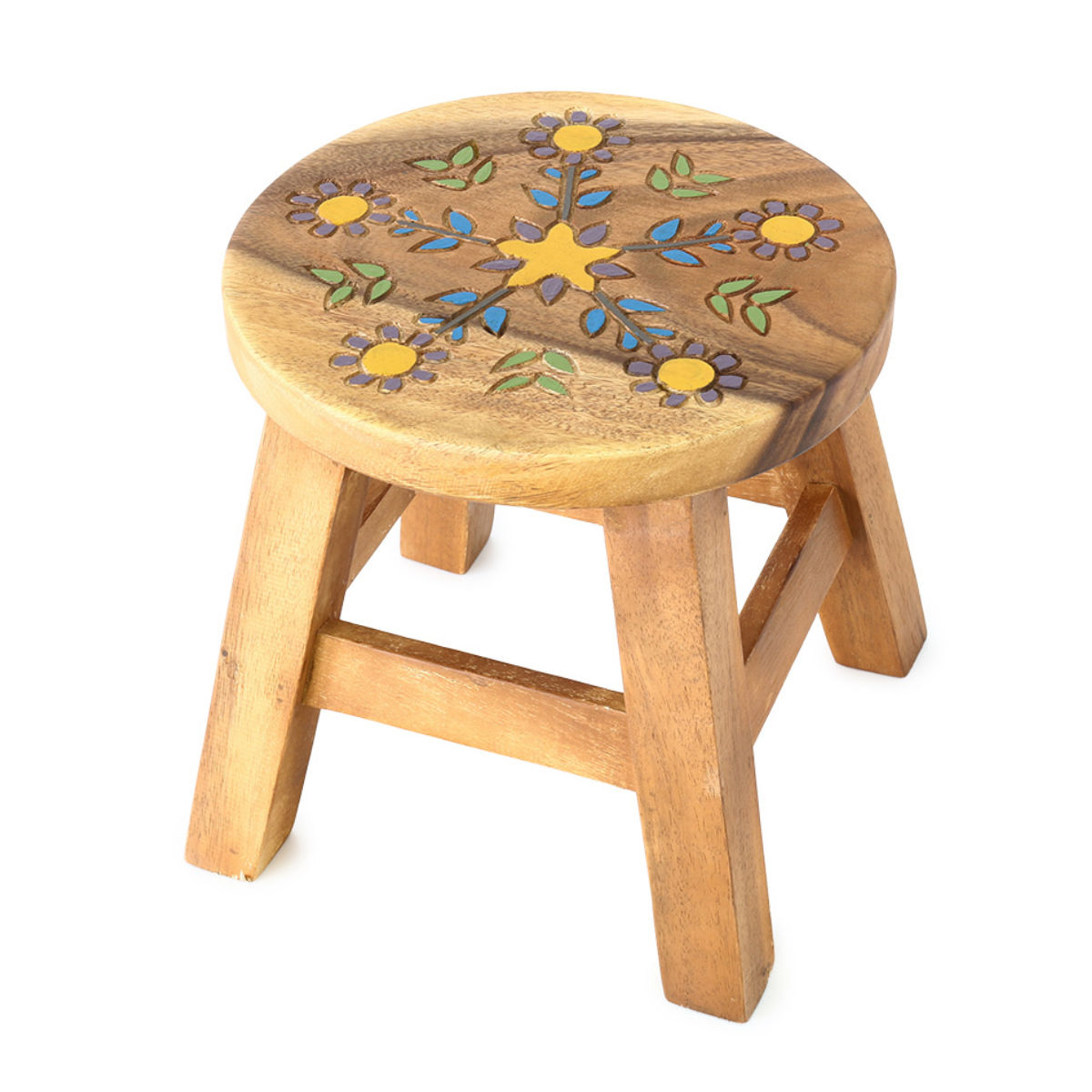 ラウンドスツール ブロッサム 木製 天然木 高さ23〜25cm （ 丸