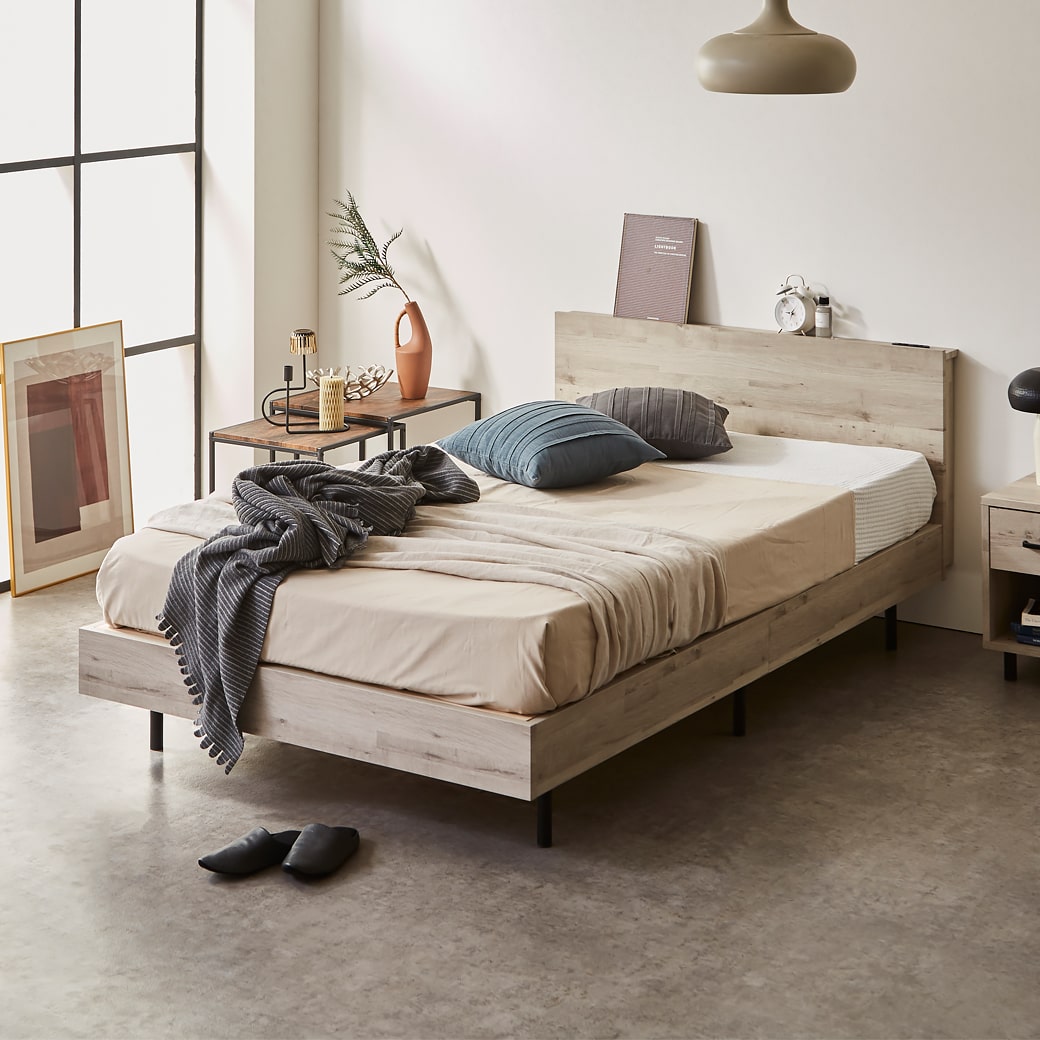 ネルコンシェルジュ 棚付きベッド すのこベッド ベッドフレームのみ