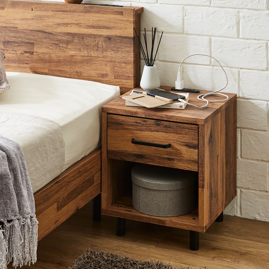 ナイトテーブル サイドテーブル コンセント スライドレール引き出し