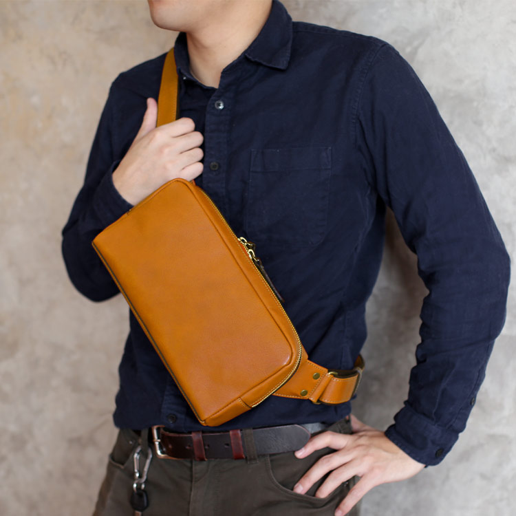 HALEINE（アレンヌ） ボディバッグ メンズ 横型 本革 牛革 日本製 男性