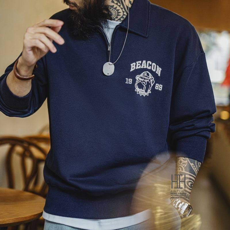 ホームアイホーム ポロ ハーフジップ スウェット メンズ 長袖