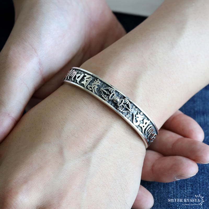 シルバー925 六字真言バングル メンズ 腕輪 三鈷杵 五鈷杵 シルバー