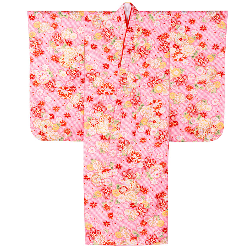 七五三 女の子 着物 四つ身 祝い着 単品 7歳 小紋柄 襦袢付き