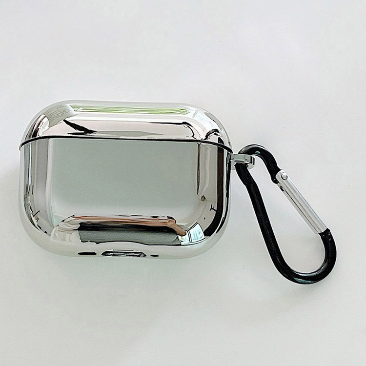 AirPods4 ケース AirPods 4 カバー TPU シンプル カラビナ付き メッキ