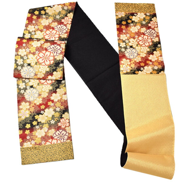 振袖 帯「赤×黒 桜尽くし」日本製 西陣織 西陣織証紙番号 No.1810 浅田