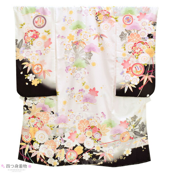 七五三 7歳 四つ身着物フルセット ブランド 式部浪漫「オフホワイト×黒