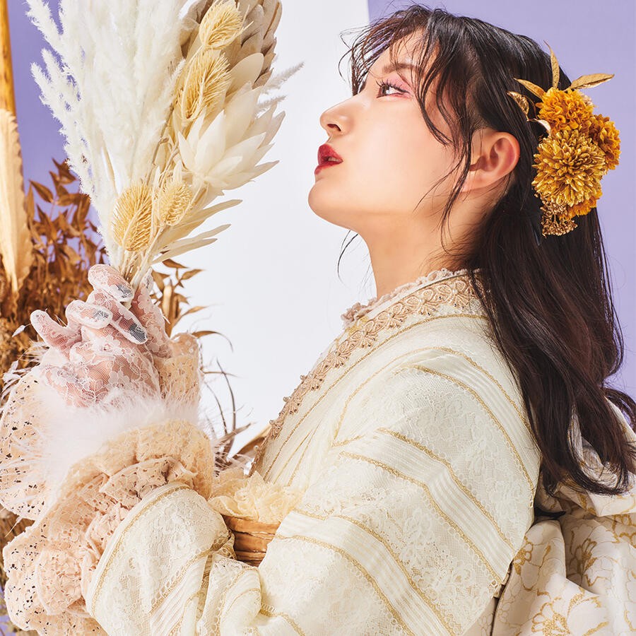 振袖 レース セット 】白 成人式 フルセット 上品 おしゃれ 無地 花 金