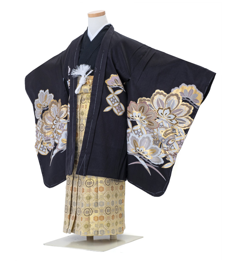 七五三 着物 男の子 五歳 13点フルセット 正絹 羽織袴セット 黒