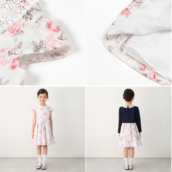 petit main プティマイン レース衿花柄OP+JKセット 120 130cm ネイビー