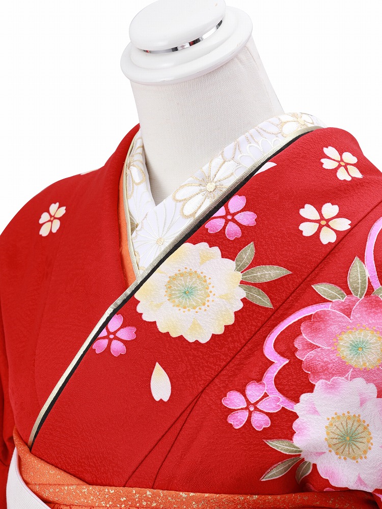 振袖用 正絹 帯揚げ・帯締め・重ね衿・半衿 4点セット オレンジ系 h