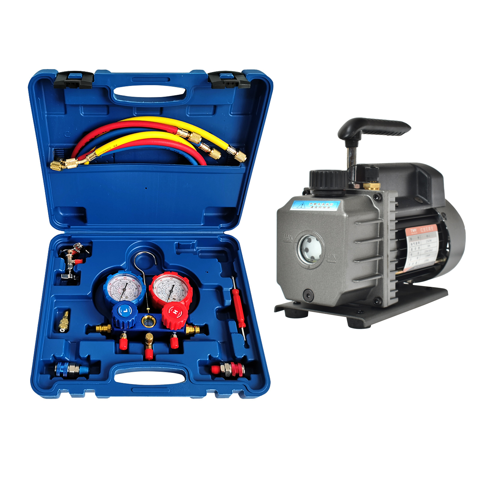 エアコンガスチャージ ガス補充 マニホールドゲージ 真空ポンプ 2点