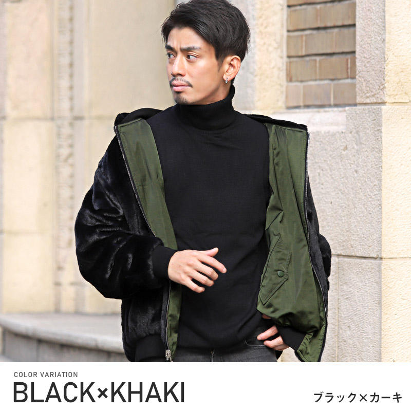 ファーブルゾン メンズ フェイクファー フード 2WAY リバーシブル ロゴ