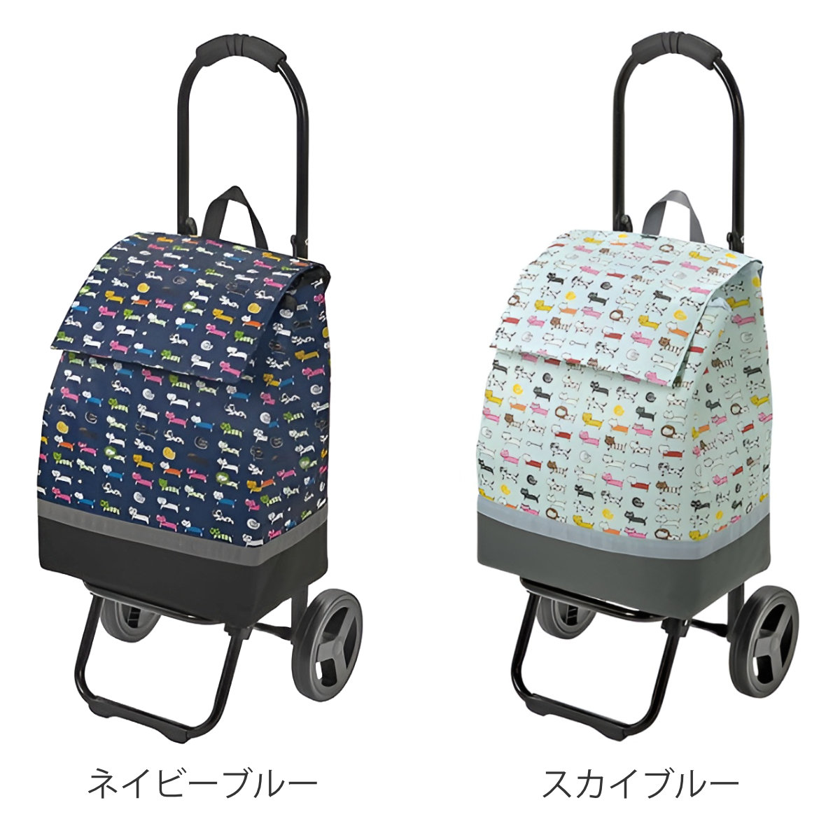 ウノフク ショッピングカート ネコ柄 折りたたみ 軽い 買い物中