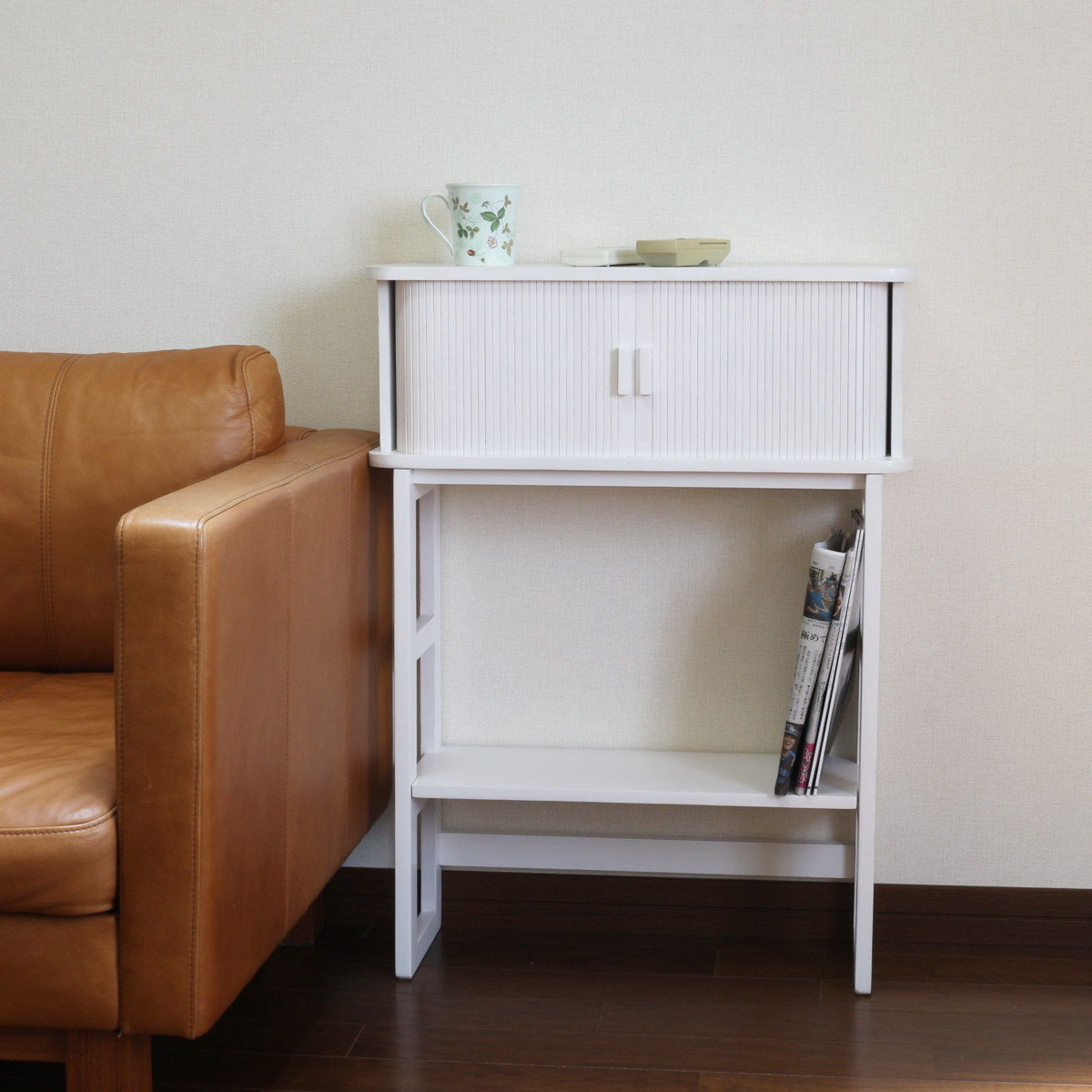 OSMAC コンソールテーブル 幅60cm ジャバラ扉収納 可動棚付