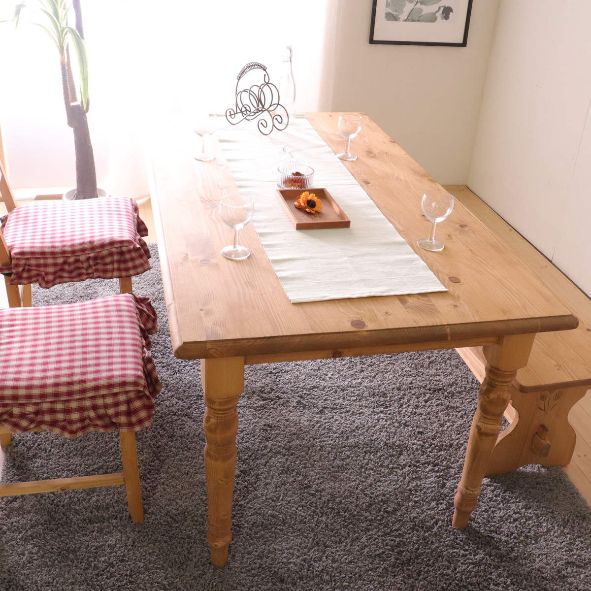 ダイニングテーブル 幅150cm 4人掛け 天然木 カントリー調 （ 木製