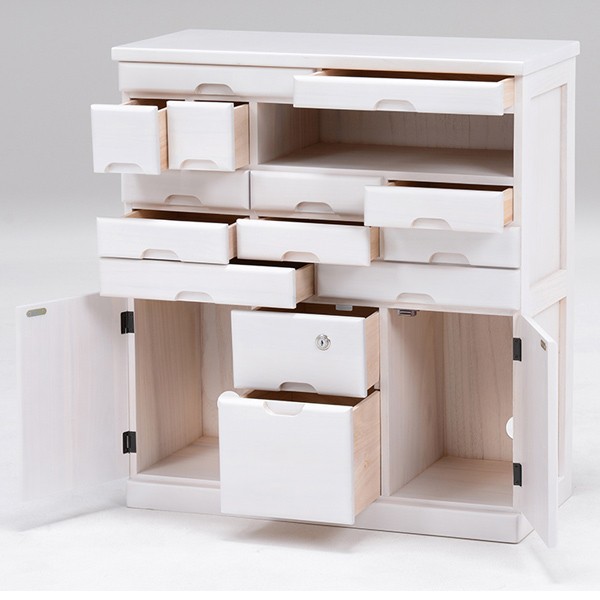 FAX台 電話台 幅70cm 多段引出し 鍵付き 天然木 完成品 （ チェスト 鍵