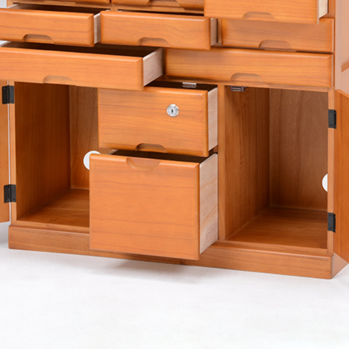 FAX台 電話台 幅70cm 多段引出し 鍵付き 天然木 完成品 （ チェスト 鍵