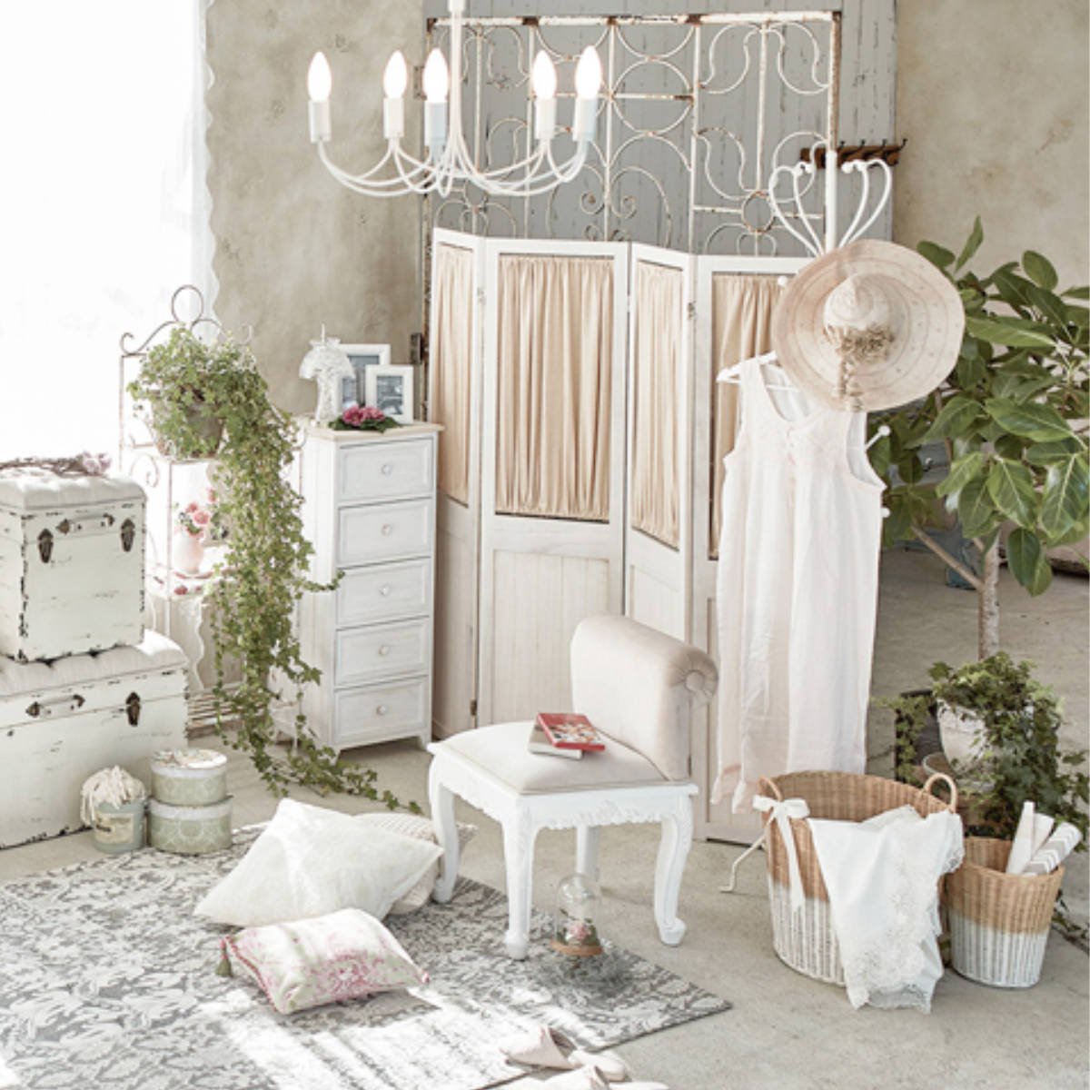 HAGiHARA（萩原） パーテーション 4連 衝立 カーテン付 天然木