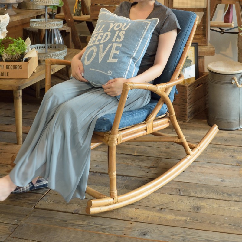 東谷 ロッキングチェア 木製 ラタン シングルソファ ナチュラル