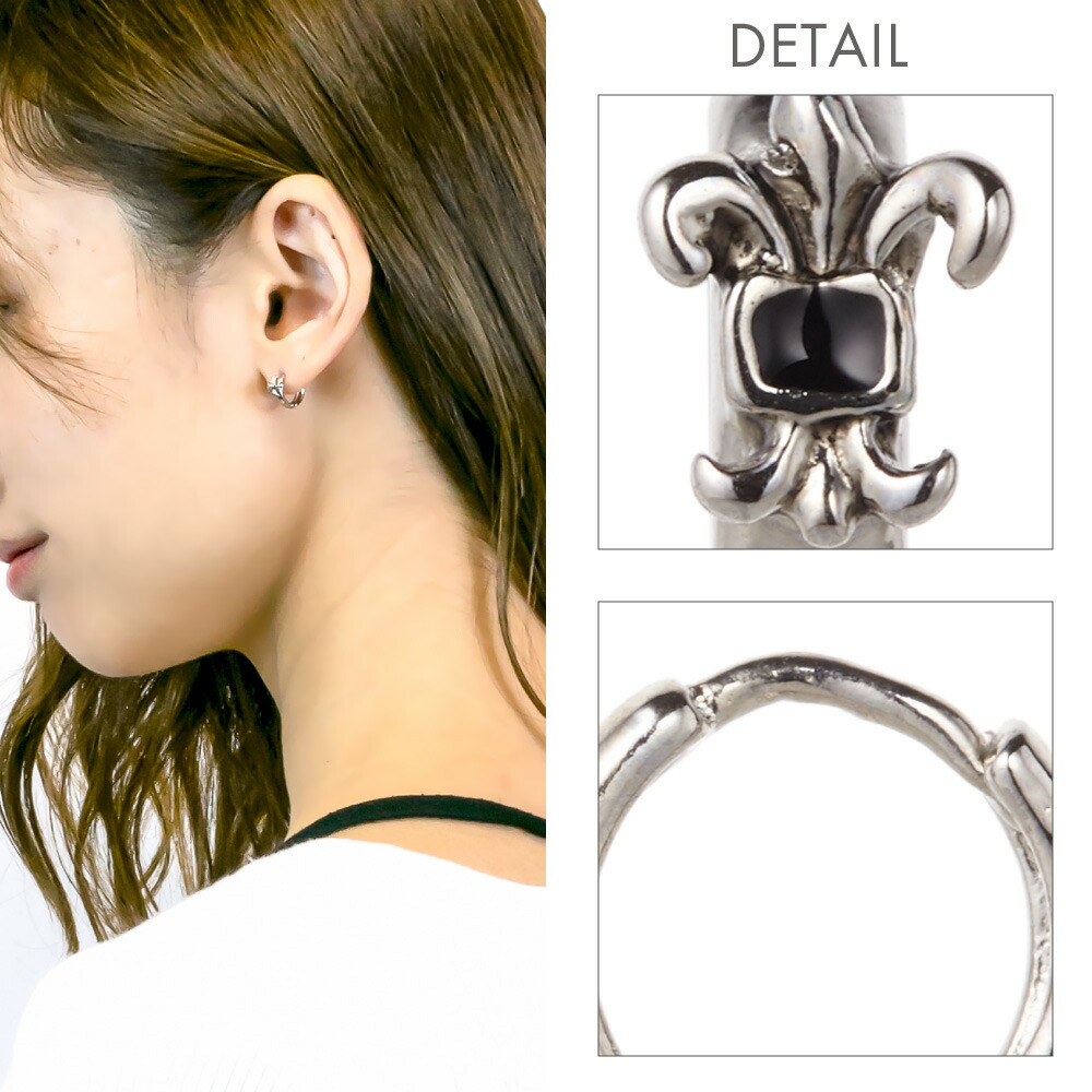 フープピアス メンズ レディース ユニセックス 片耳 百合の紋章 クロス