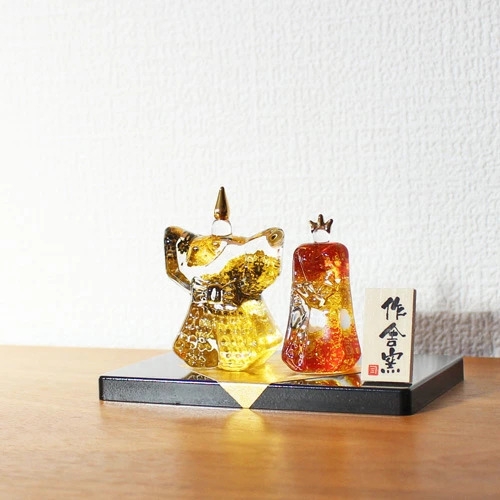 硝子立雛 「金襴/錦桜」 桃の節句 人形 ガラス ガラス細工 飾り