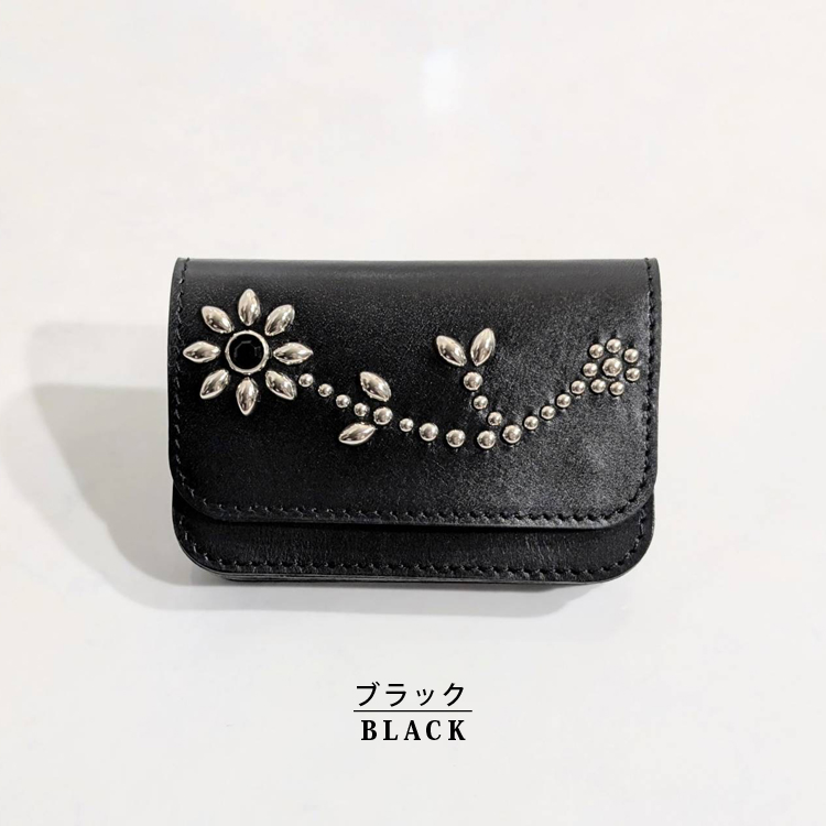 日本製 栃木レザー 正規品】フラワー スタッズ ショート トラッカー