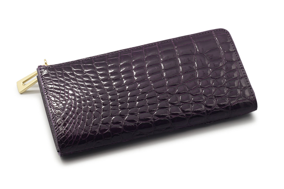 クロコダイル 財布 レディース 長財布 L字ファスナー シャイニング 艶