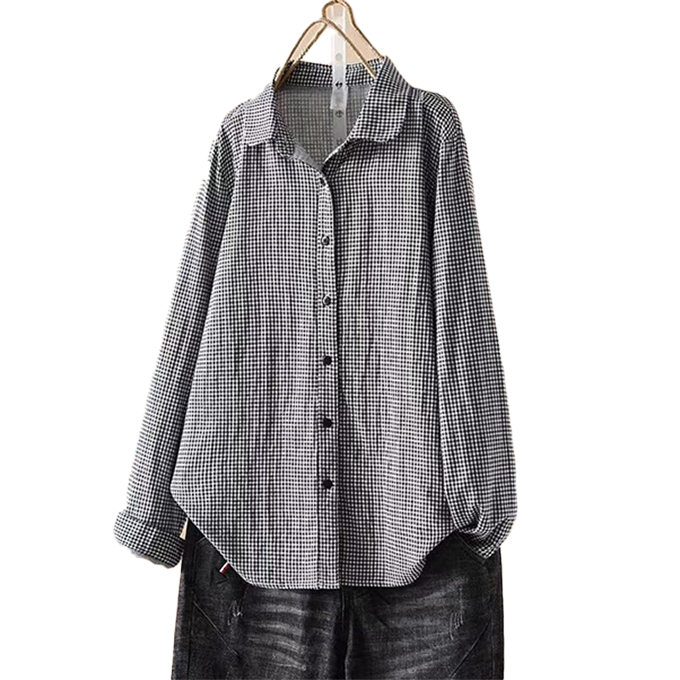 ダブルガーゼ シャツ レディース 春 夏 秋 冬 M L XL 長袖 ギンガム 丸