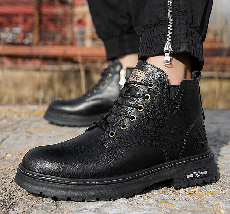 安全靴 革 ブーツ ハイカット おしゃれ メンズ レディース 黒 通気