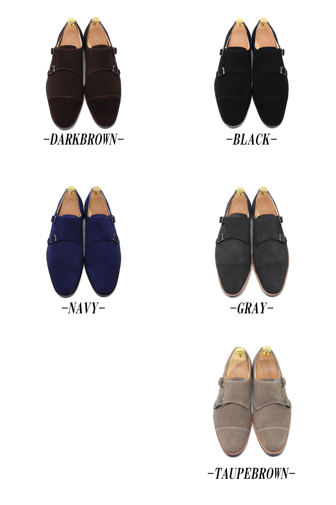 本革 スエード メンズ ダブルモンク ストラップ ストレートチップ